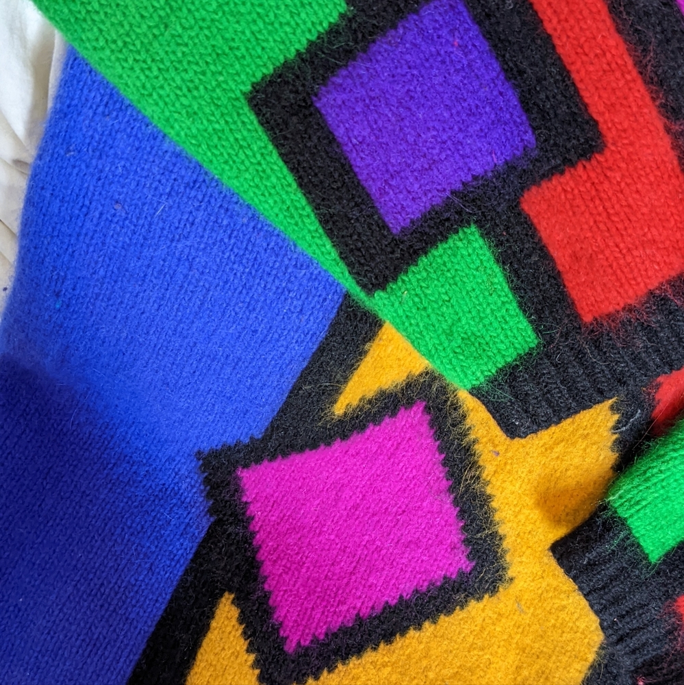 90's Colorblock Angora Geometric Sweater - Picture 10 of 14